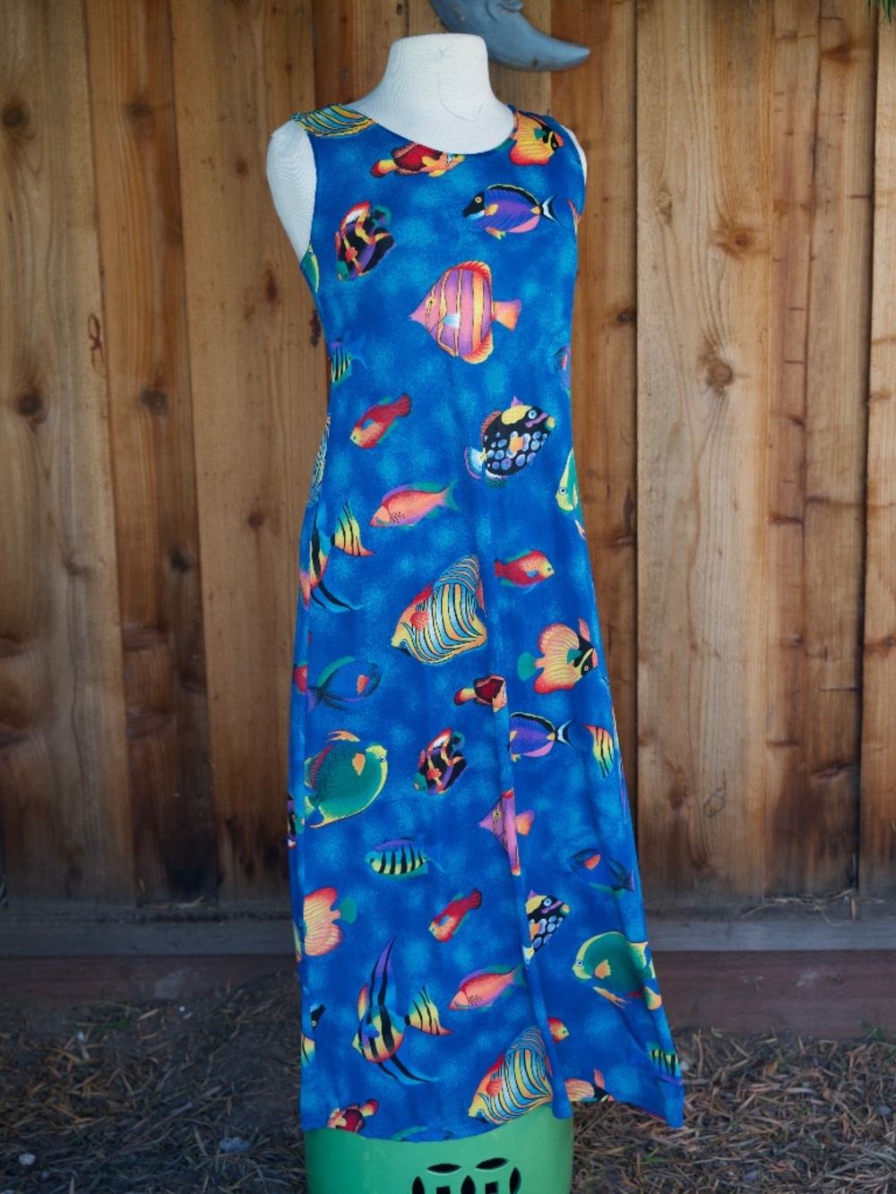 Vintage 90's Tropical Fish Print Sleeveless Swim Dress Made In USA Woman's S
